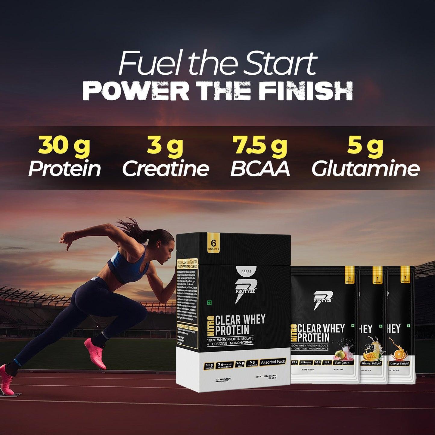 Protyze Clear Whey Assorted Combo - (Anytime + Diet + Nitro + Hydra + Hydra-X + Shaker) + 1 serving free