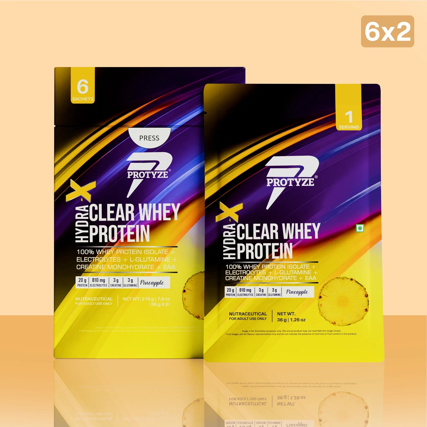 Hydra-X Clear Whey Protein, Pineapple ( Pack of 12 Sachets )