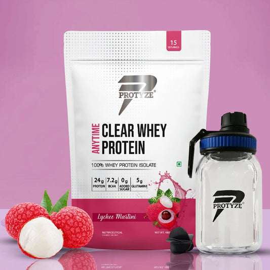 Anytime Clear Whey Protein Isolate, Lychee Martini + Tritan Shaker with Breaker Ball.