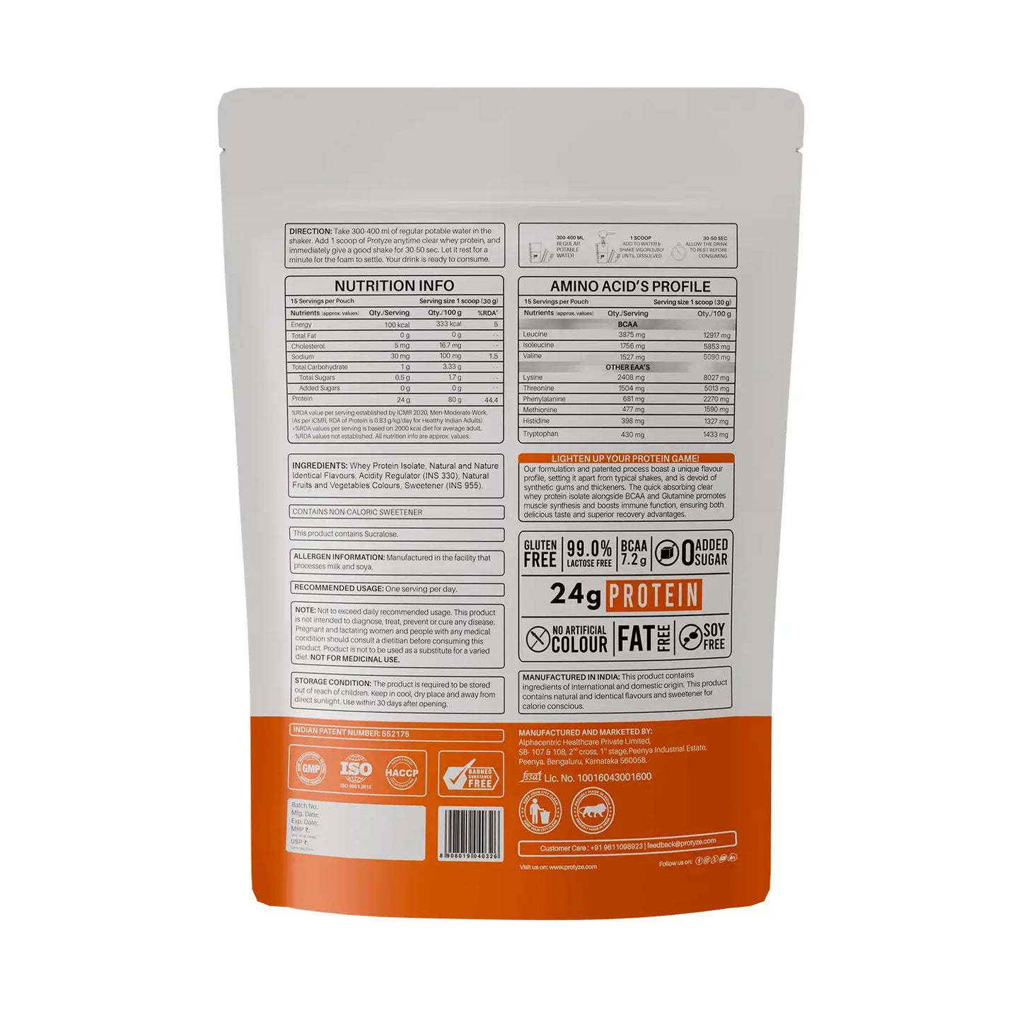Anytime Clear Whey Protein Isolate, Orange Squash 15 Servings