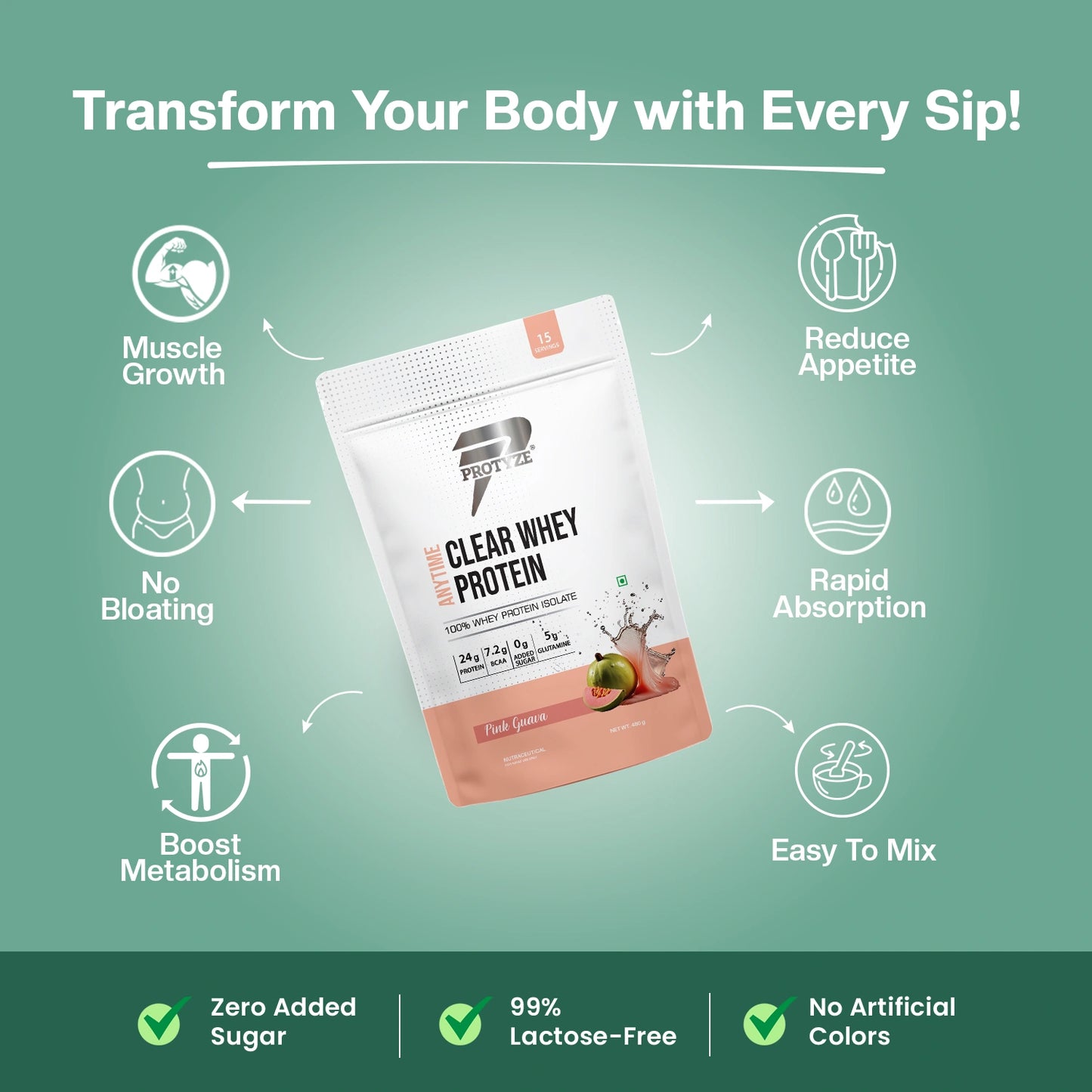 Anytime Clear Whey Protein Isolate, Pink Guava (15 Servings)