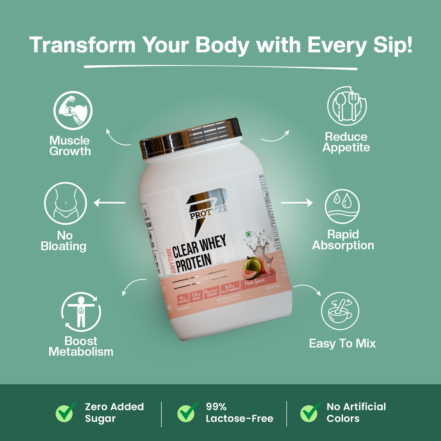 Anytime Clear Whey Protein Isolate, Pink Guava (30 Servings)