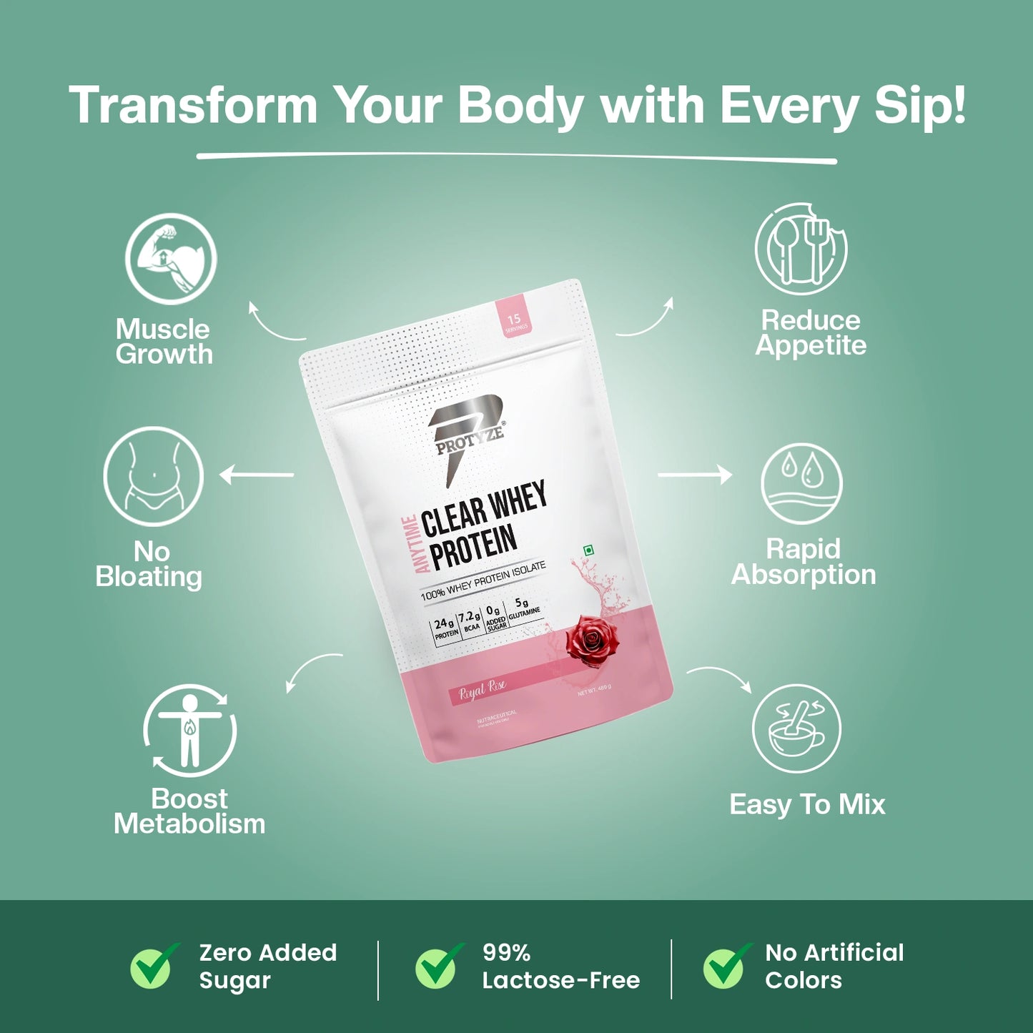 Anytime Clear Whey Protein Isolate, Royal Rose + Tritan Shaker with Breaker Ball.