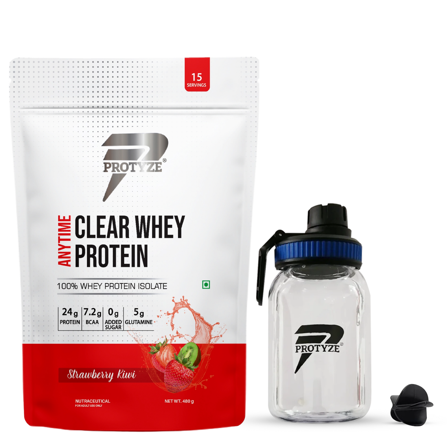 Anytime Clear Whey Protein Isolate, Strawberry Kiwi + Tritan Shaker with Breaker Ball.