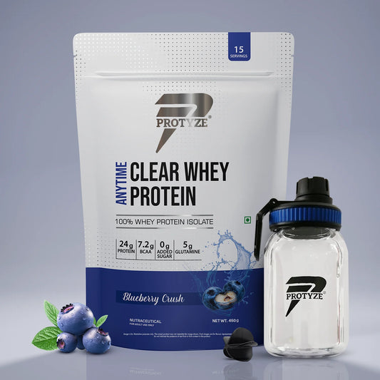 Anytime Clear Whey Protein Isolate, Blueberry Crush + Tritan Shaker with Breaker Ball.