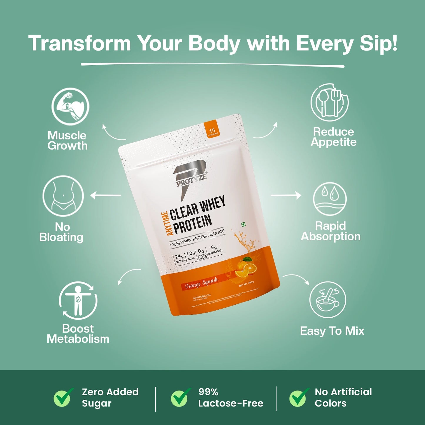 Anytime Clear Whey Protein Isolate, Orange Squash 15 Servings