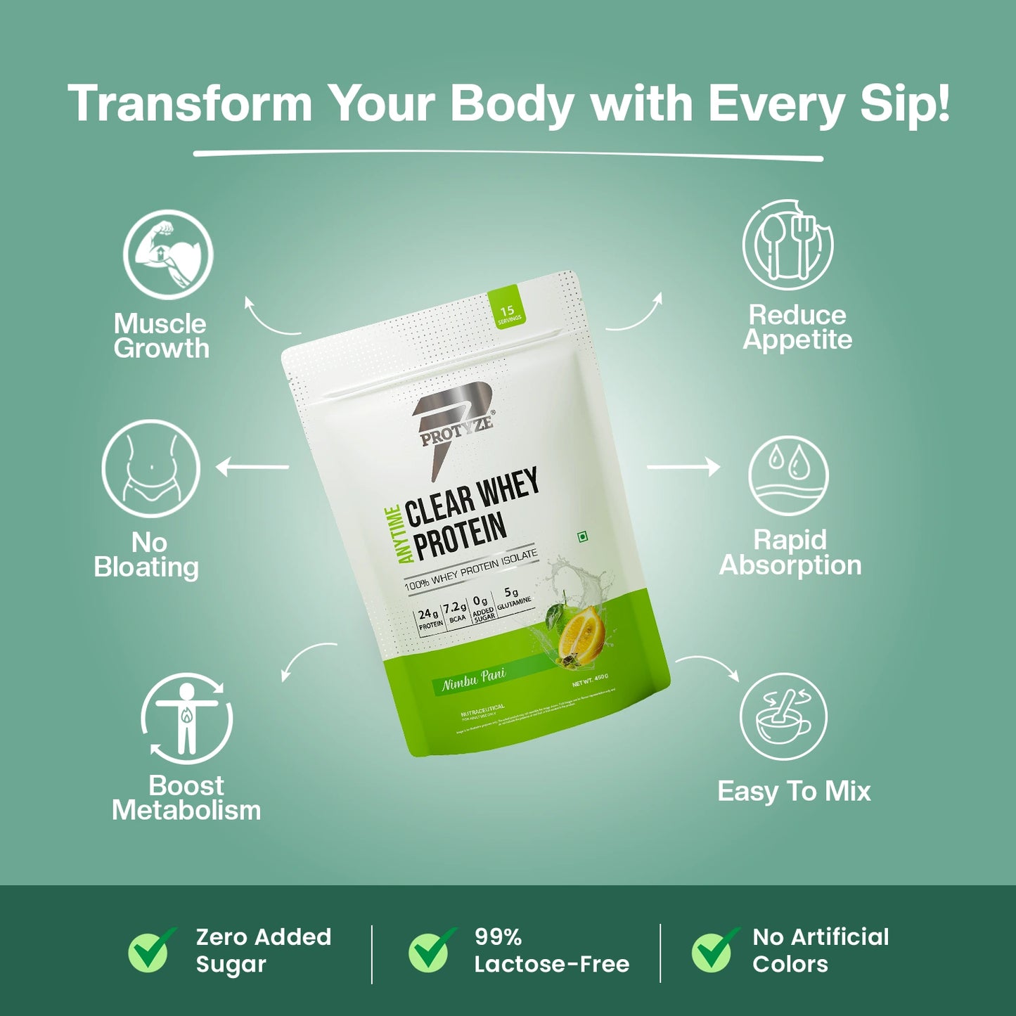 Anytime Clear Whey Protein Isolate, Nimbu Pani 15 Servings