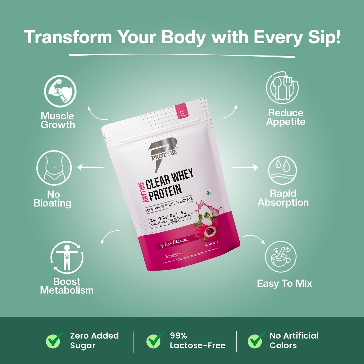 Anytime Clear Whey Protein Isolate, Lychee Martini 15 Servings