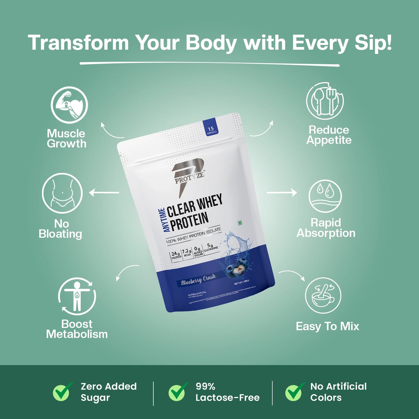 Anytime Clear Whey Protein Isolate, Blueberry Crush 15 Servings