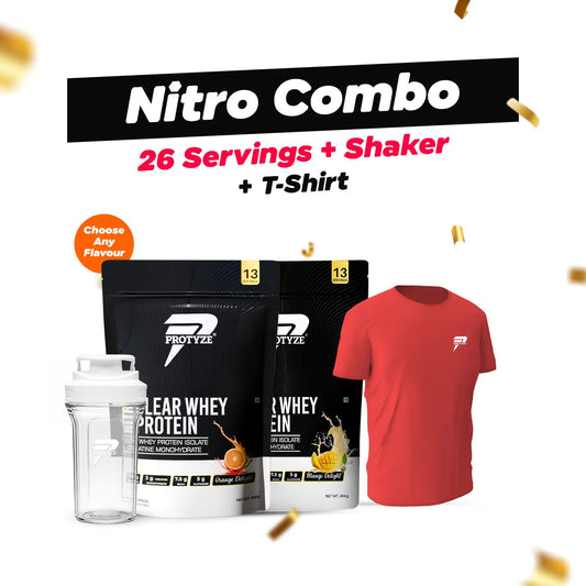 Protyze Clear Whey Isolate Nitro Combo - Nitro 13 Servings 2 Pouches + Shaker & T-Shirt Combo