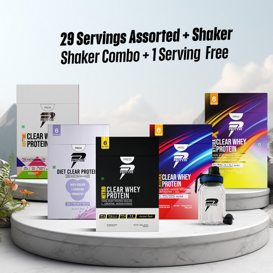 Protyze Clear Whey Assorted Combo - (Anytime + Diet + Nitro + Hydra + Hydra-X + Shaker) + 1 serving free