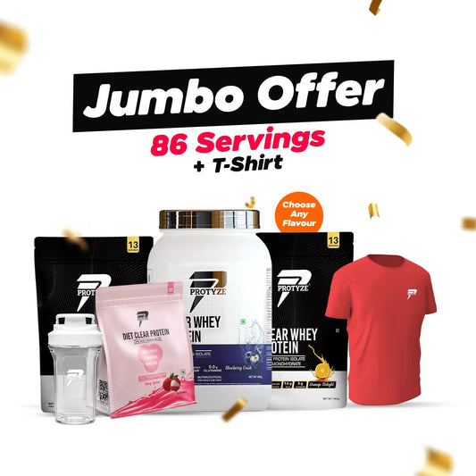 Protyze Clear Whey Jumbo - (1Anytime Jar + 2Nitro Pouch's + 1Diet Pouch + Shaker & T-Shirt Combo)