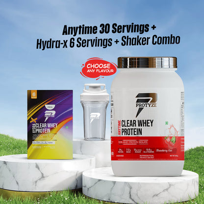 Protyze Clear Whey Isolate Anytime Jar + Hydra-X Assorted Pack Of 6 + Shaker Combo