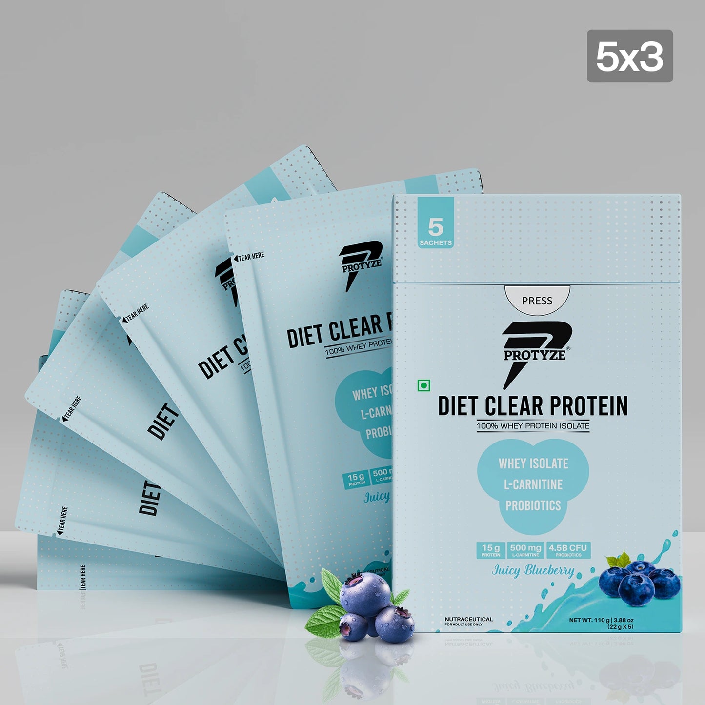 Diet Clear Protein, Juicy Blueberry (Pack of 15 Sachets)