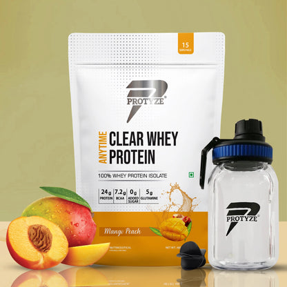 Anytime Clear Whey Protein Isolate, Mango Peach + Tritan Shaker with Breaker Ball.