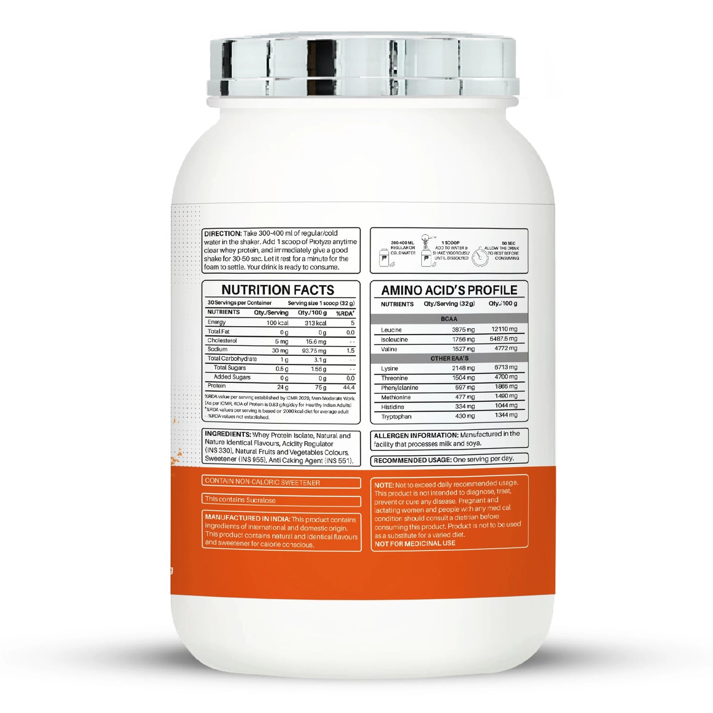 Anytime Clear Whey Protein Isolate, Orange Squash (30 Servings)