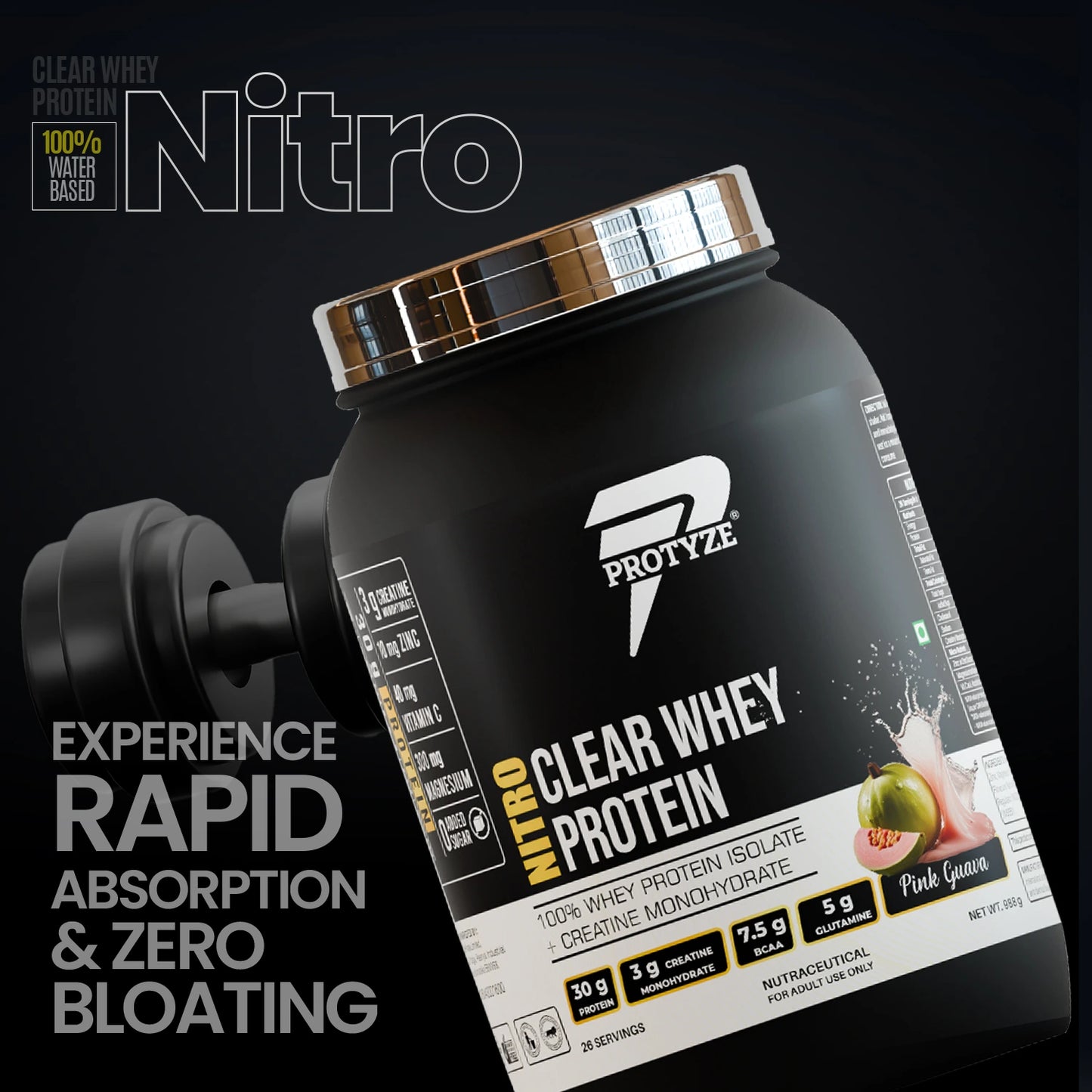 Nitro Clear Whey Protein Isolate, Pink Guava 26 Servings Jar