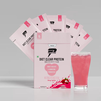 Protyze Diet Clear Whey Protein Isolate With Probiotics, L-Carnitine And Fiber, 15g Protein, Gut Health, Weight Management -Juicy Lychee (15 Servings)