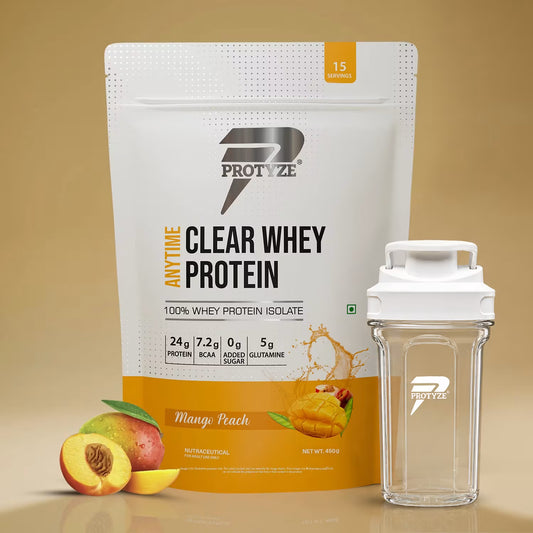 Anytime Clear Whey Protein Isolate, Mango Peach + Tritan Shaker with Breaker Ball.