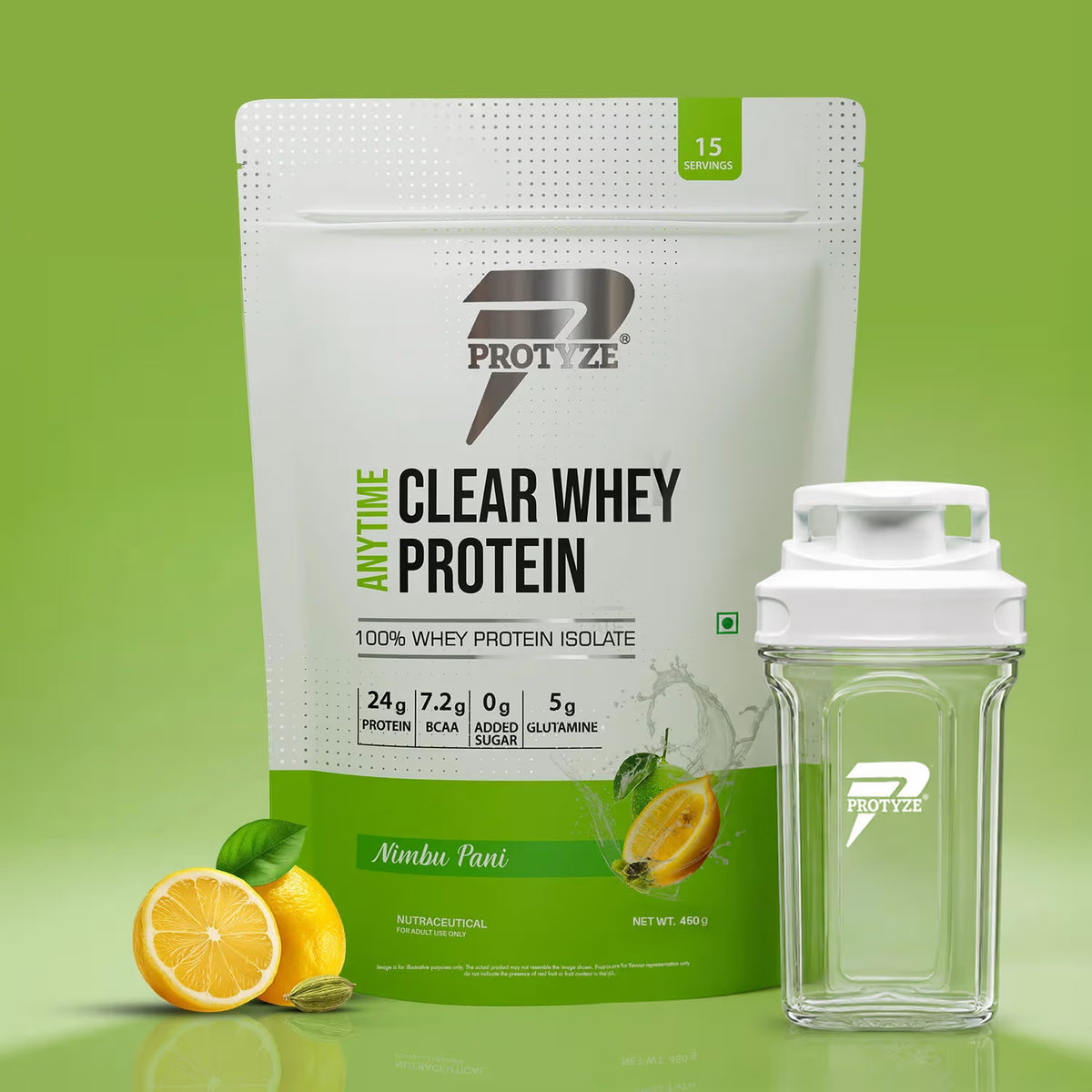 Anytime Clear Whey Protein Isolate, Nimbu Pani + Tritan Shaker with Breaker Ball.