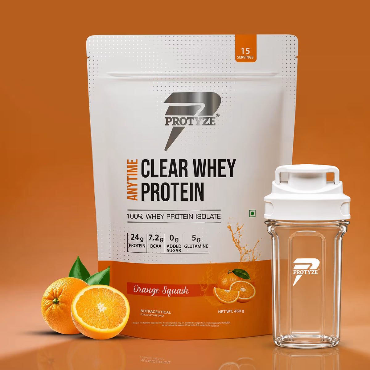 Anytime Clear Whey Protein Isolate, Mango Peach + Tritan Shaker with Breaker Ball.