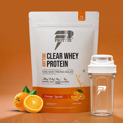 Anytime Clear Whey Protein Isolate, Mango Peach + Tritan Shaker with Breaker Ball.