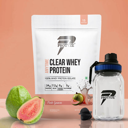 Anytime Clear Whey Protein Isolate, Pink Guava + Tritan Shaker with Breaker Ball.