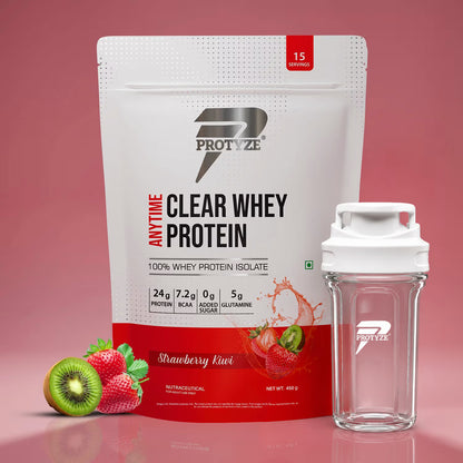 Anytime Clear Whey Protein Isolate, Strawberry Kiwi + Tritan Shaker with Breaker Ball.